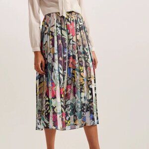 Ted Baker Cornina Floral Leaves Pleated A-line Midi Cocktail Skirt
